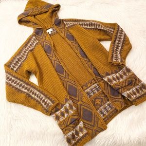 Lucky Brand Brown Knit Hooded Open Cardigan